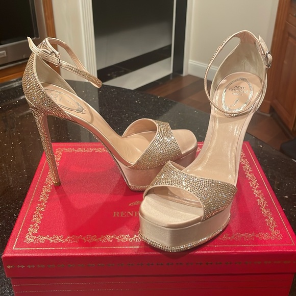 Rene Caovilla 130 MM Crystal Embellished Satin Platform Sandals - Picture 4 of 16